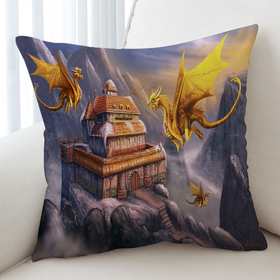 Fantasy Art Dragons Cushions Haven in the Mountains