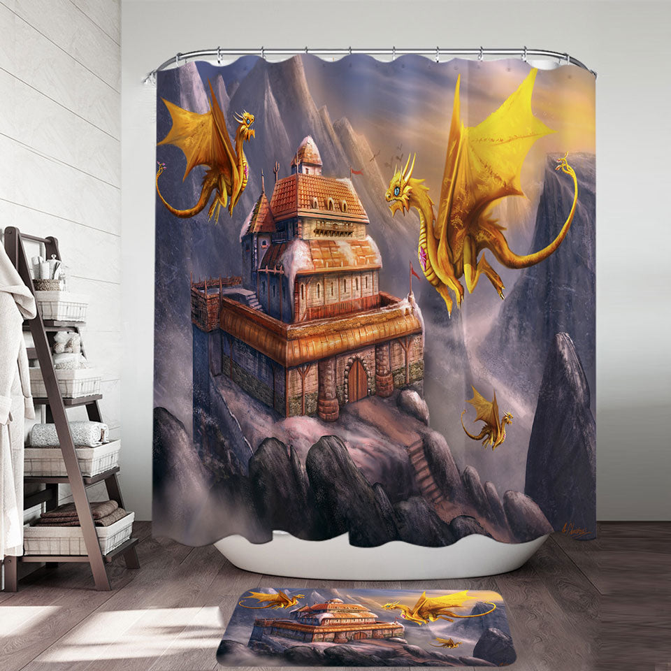 Fantasy Art Dragons Shower Curtains Haven in the Mountains