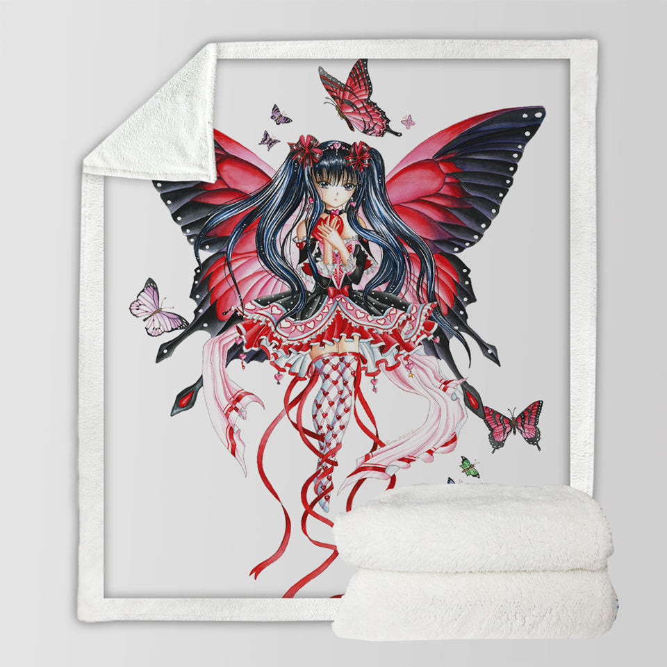 products/Fantasy-Art-Drawing-Red-Butterfly-Girl-Sherpa-Blanket