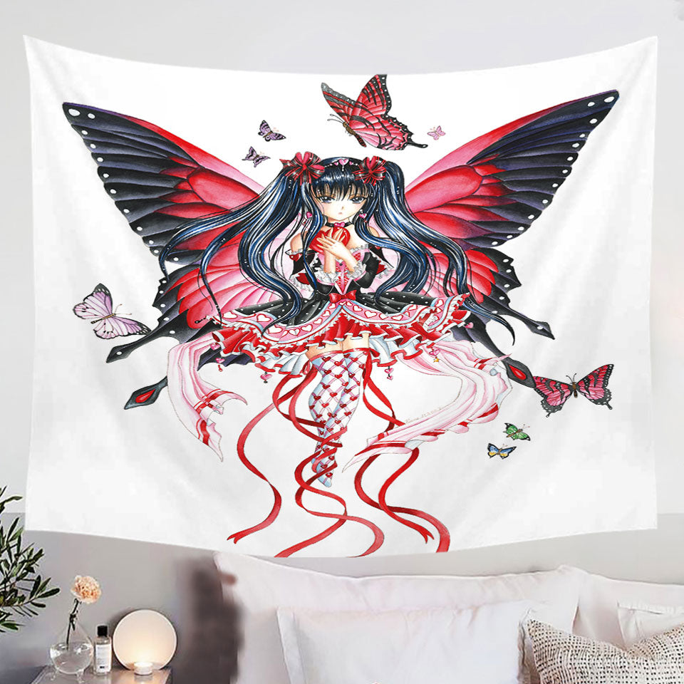 Fantasy-Art-Drawing-Red-Butterfly-Girl-Tapestry
