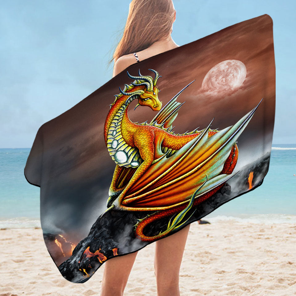 Fantasy Art Everly the Volcano Island Dragon Beach Towels for Boys