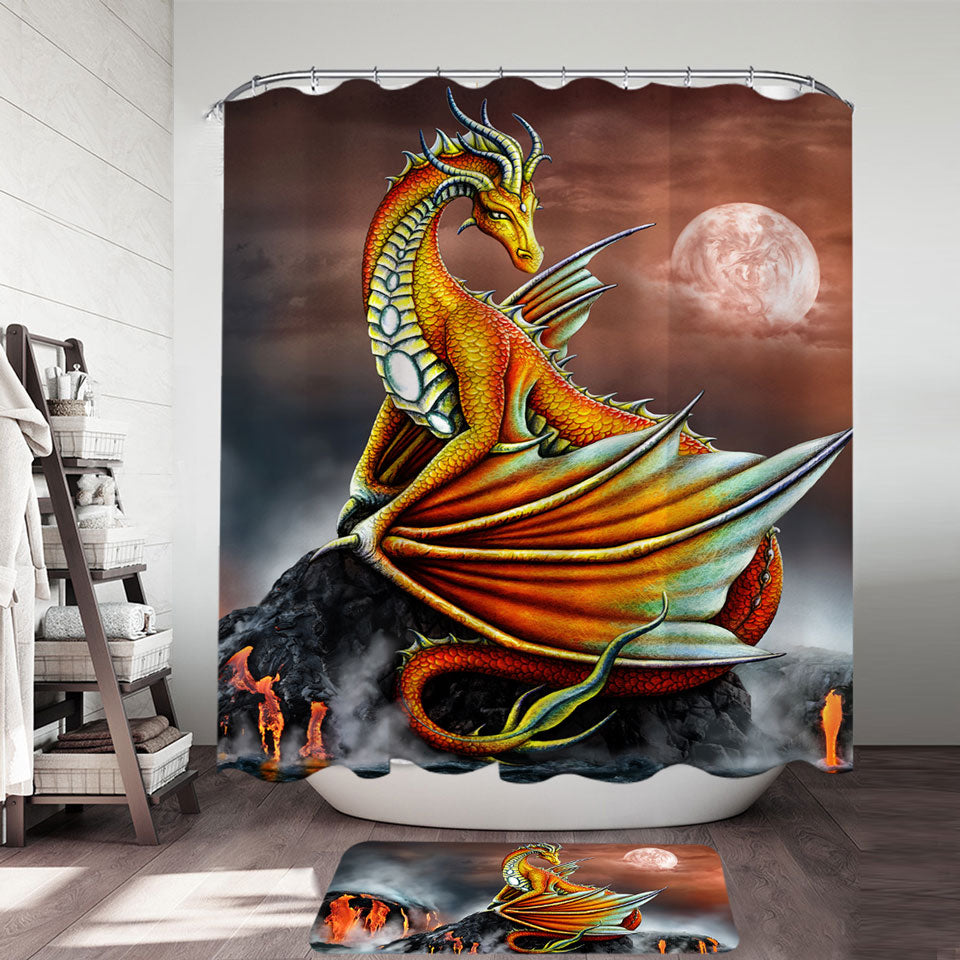 Fantasy Art Everly the Volcano Island Dragon Shower Curtains