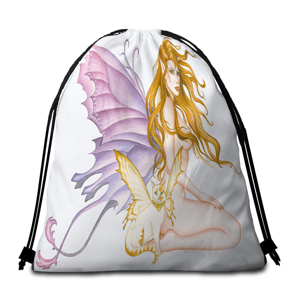 Fantasy Art Fairy Cat and Amber the Sexy Fairy Beach Bags and Towels