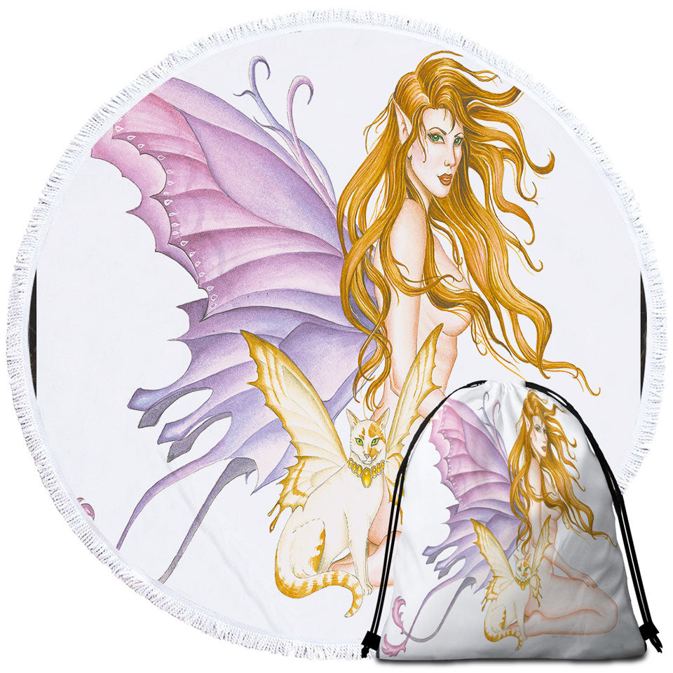 Fantasy Art Fairy Cat and Amber the Sexy Fairy Beach Towels and Bags Set