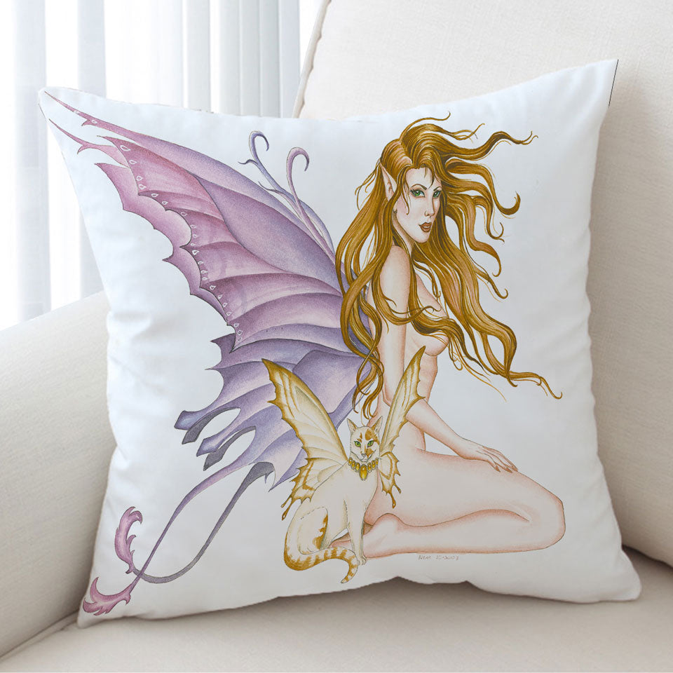 Fantasy Art Fairy Cat and Amber the Sexy Fairy Cushion