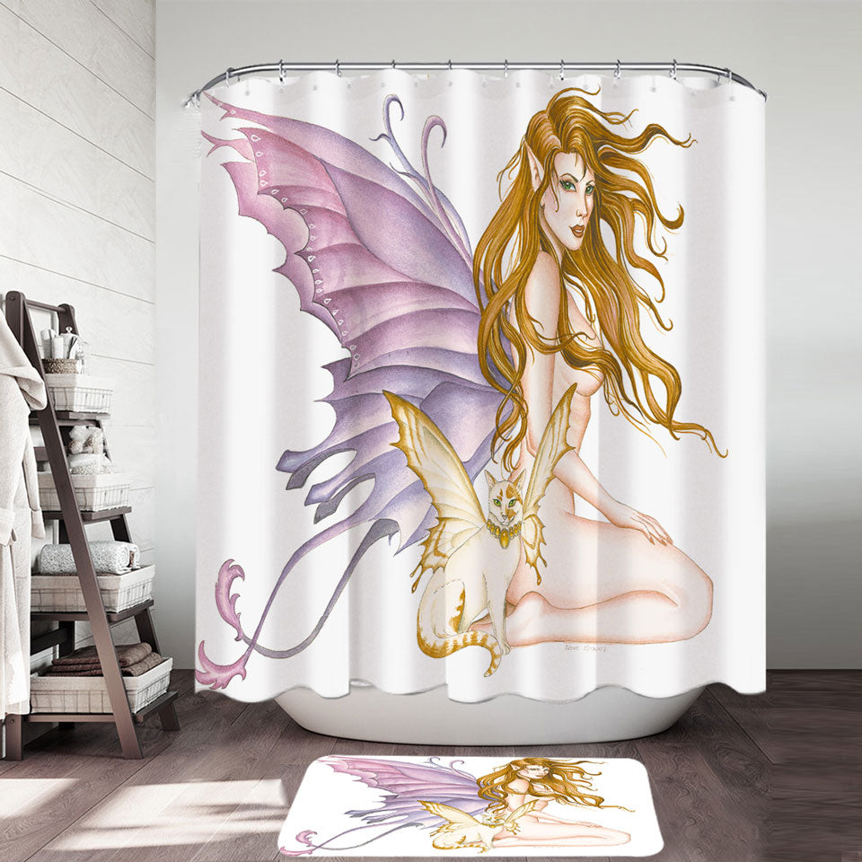 Fantasy Art Fairy Cat and Amber the Sexy Fairy Shower Curtain