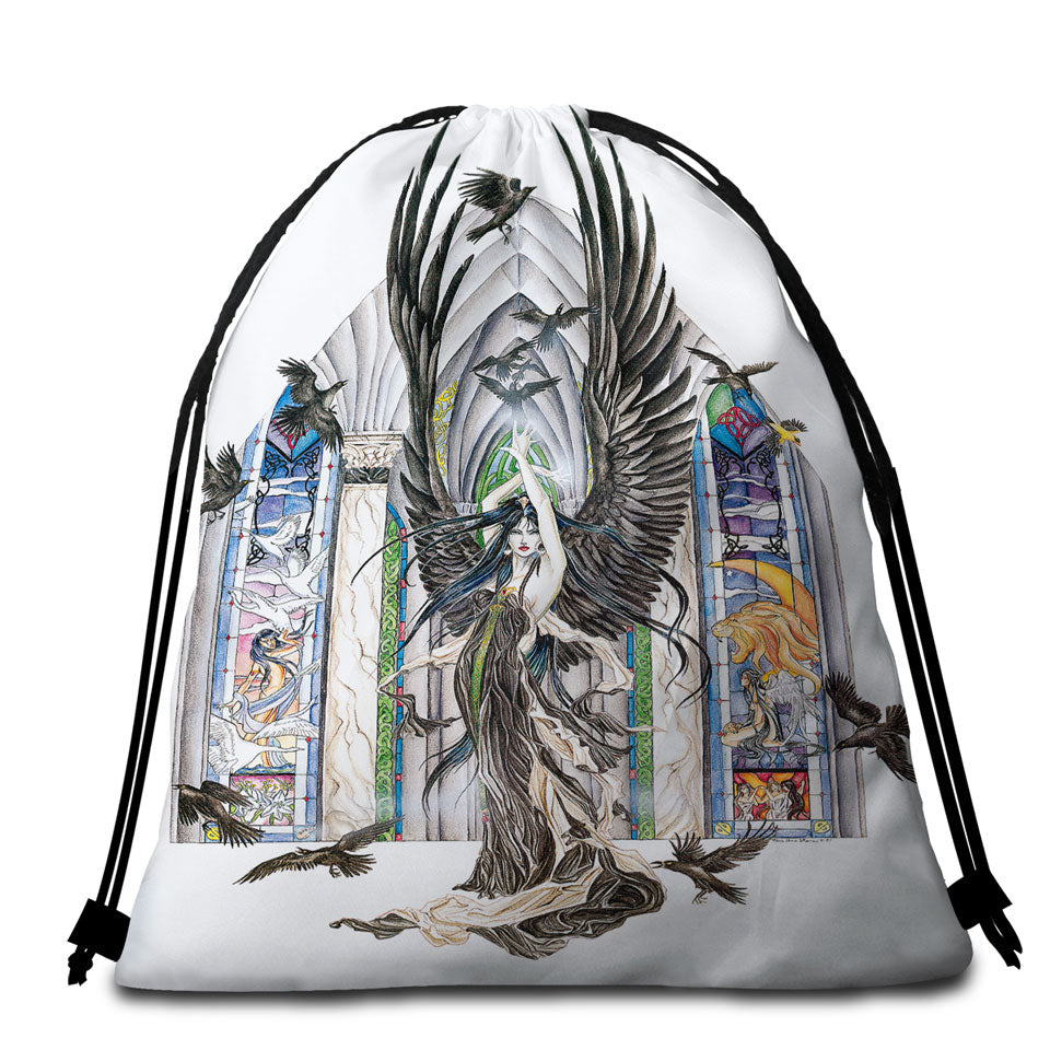 Fantasy Art Fairy of Ravens Beach Bags for Towels