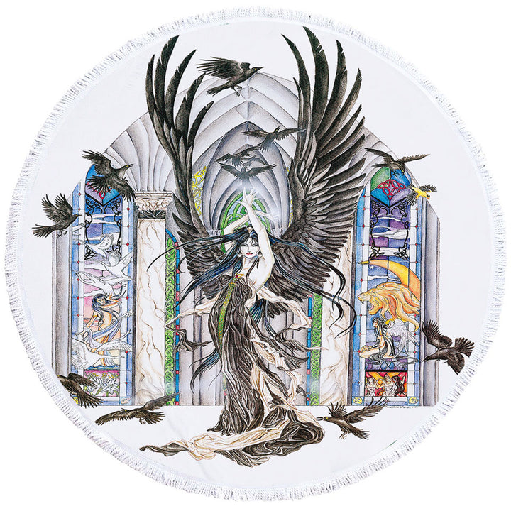 Fantasy Art Fairy of Ravens Circle Beach Towel