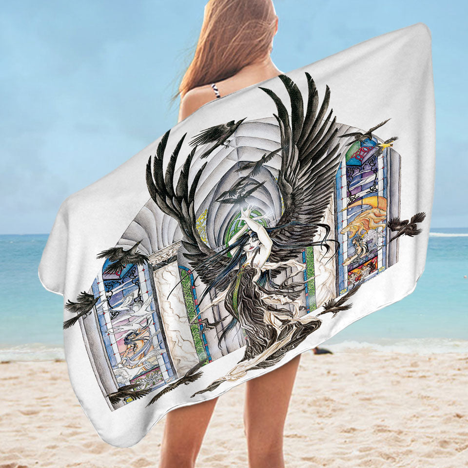 Fantasy Art Fairy of Ravens Microfiber Beach Towel