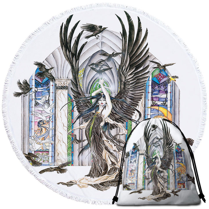 Fantasy Art Fairy of Ravens Round Beach Towel
