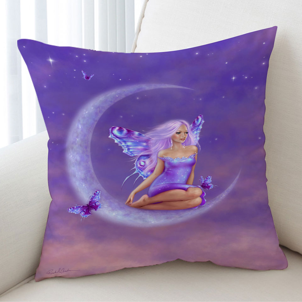Fantasy Art Lavender Moon and Pretty Butterfly Girl Cushions