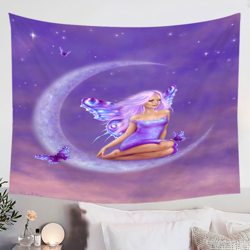 Fantasy-Art-Lavender-Moon-and-Pretty-Butterfly-Girl-Wall-Decor-Tapestry-Prints