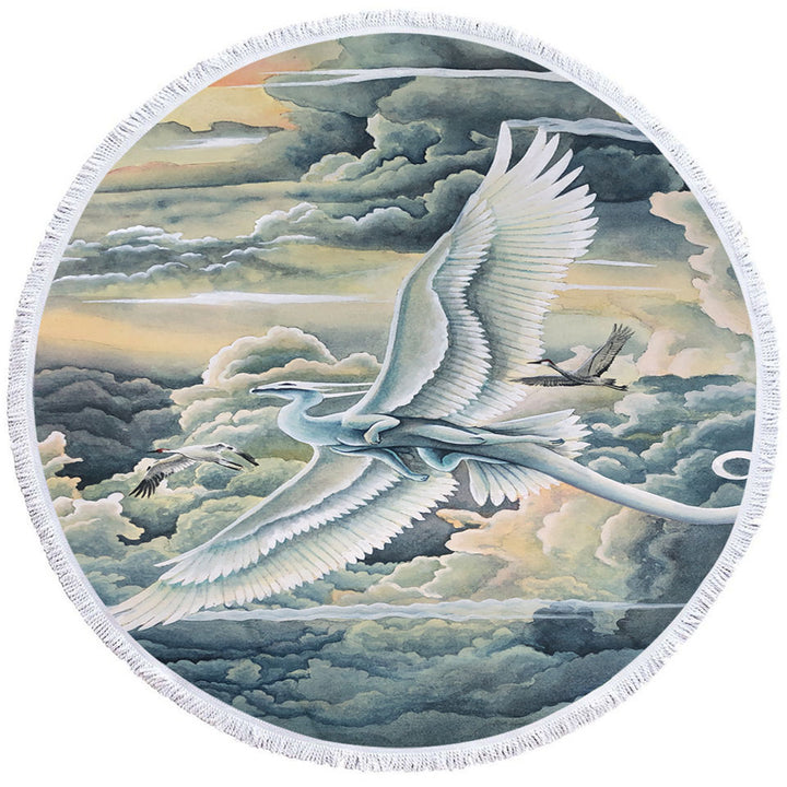 Fantasy Art Lightweight Beach Towel Soaring Wonders Storks and Dragon