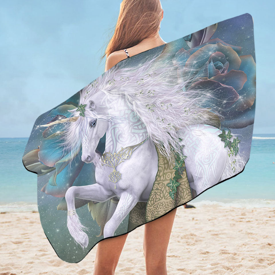 Fantasy Art Magical White Unicorn Swimming Towels