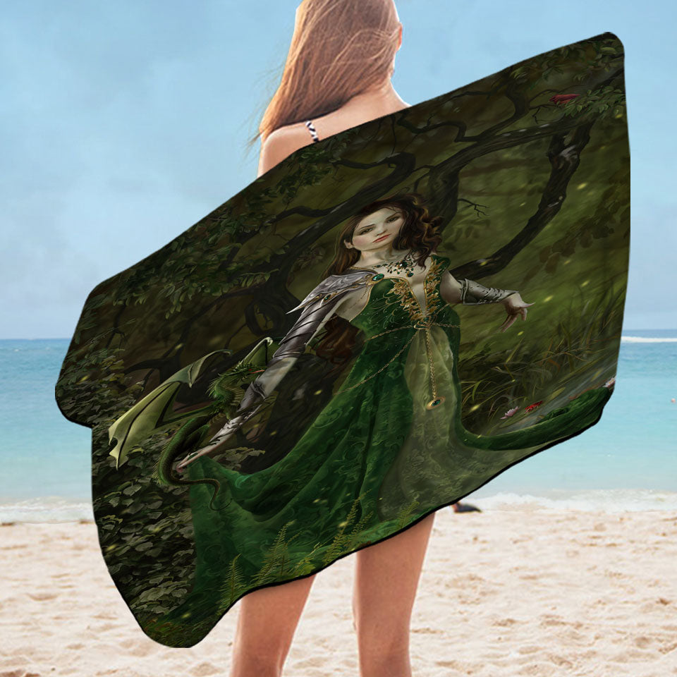 Fantasy Art Microfibre Beach Towels Astranai the Beautiful Forest and Dragon Princess