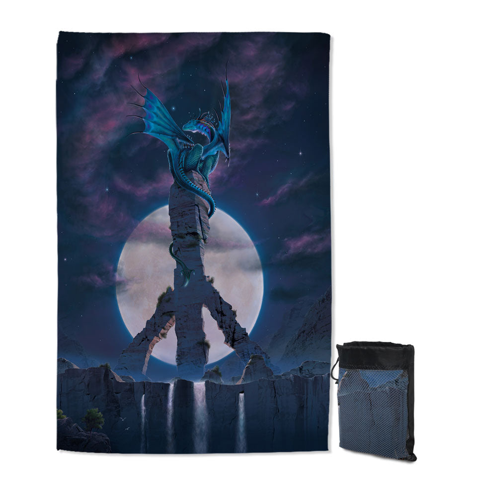 Fantasy Art Moon Peace Dragon Swims Towel