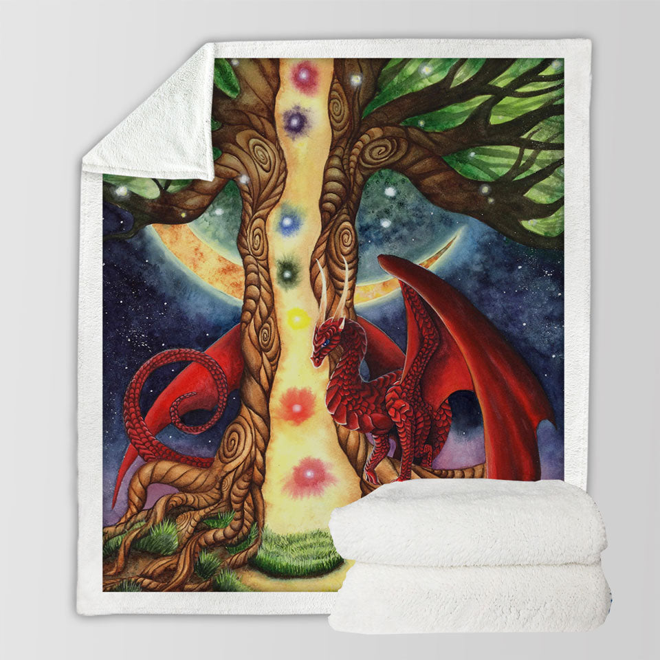 products/Fantasy-Art-Morning-vs-Night-Tree-and-Red-Dragon-Fleece-Blankets