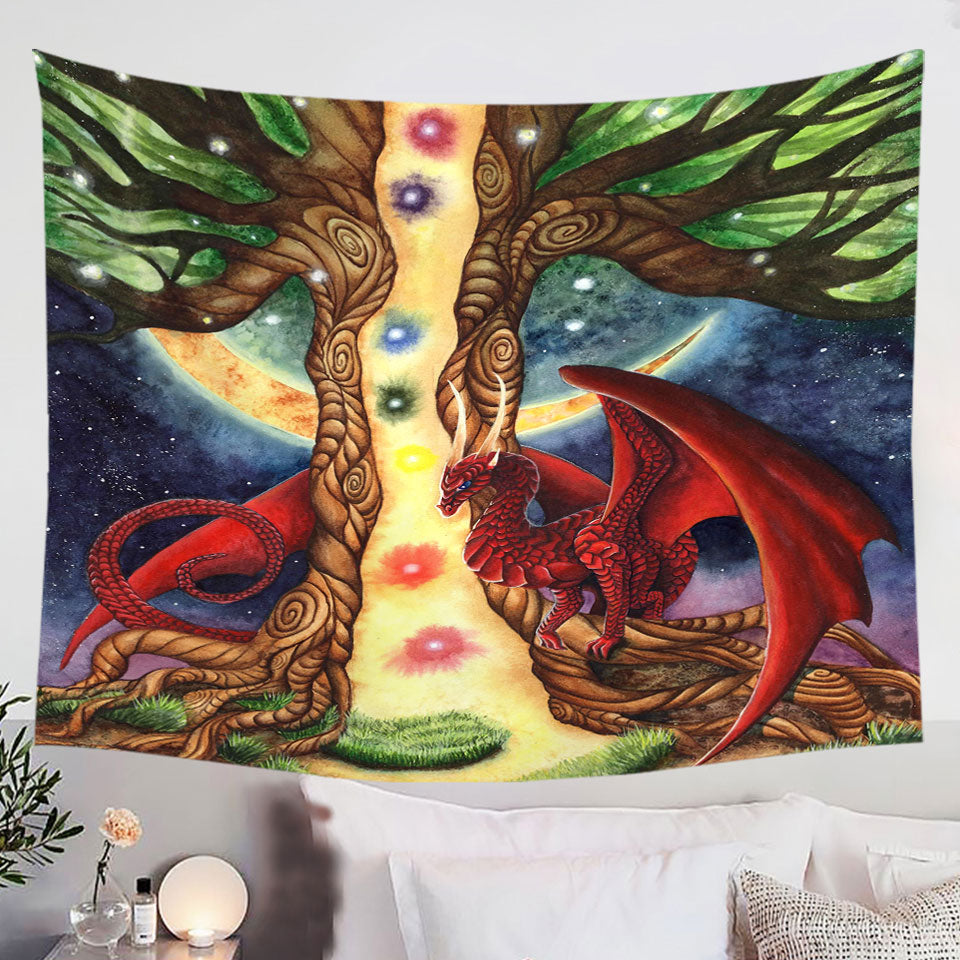 Fantasy-Art-Morning-vs-Night-Tree-and-Red-Dragon-Wall-Art-Prints