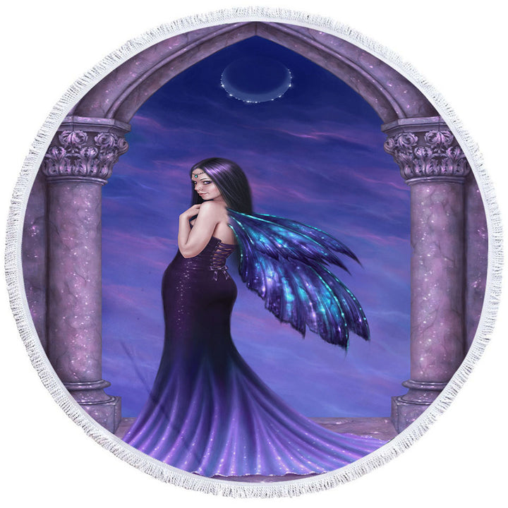 Fantasy Art Mystique Mysterious Beautiful Fairy Round Beach Towel