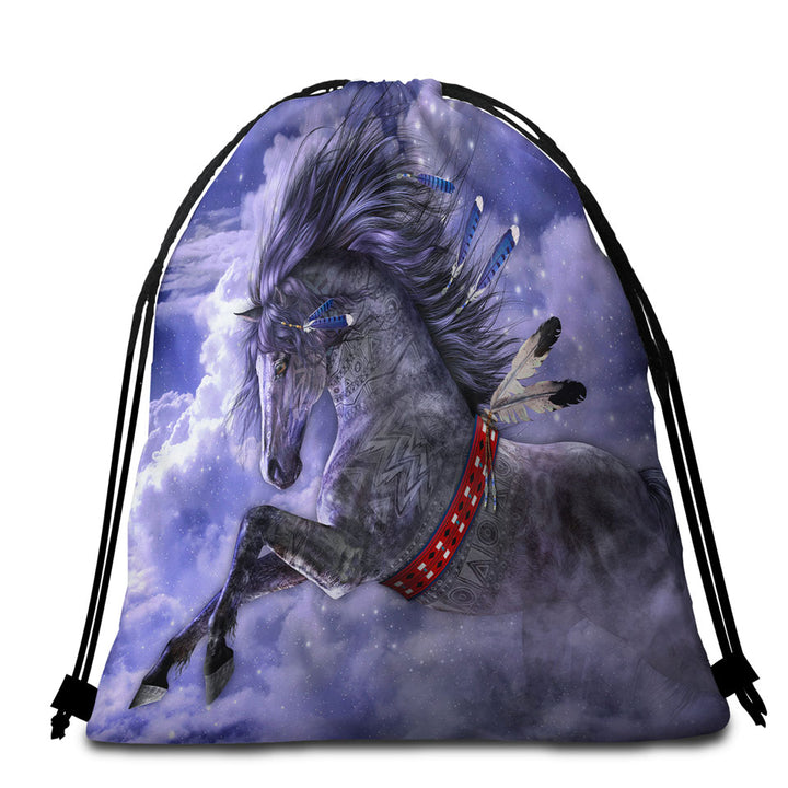 Fantasy Art Packable Beach Towel Spirit Horse in the Clouds