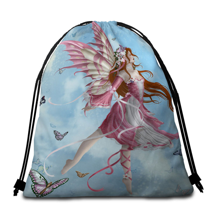 Fantasy Art Pink Butterfly Girl Beach Towel Pack