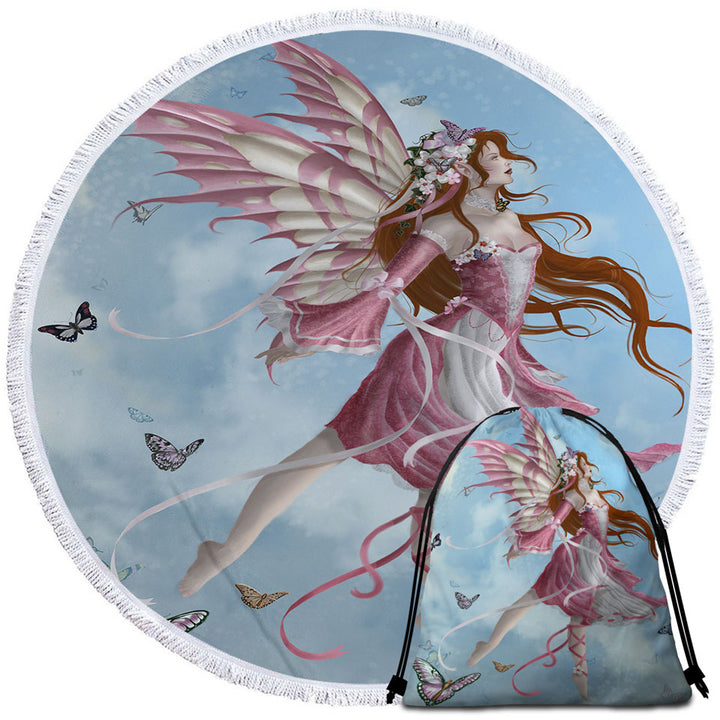 Fantasy Art Pink Butterfly Girl Beach Towels