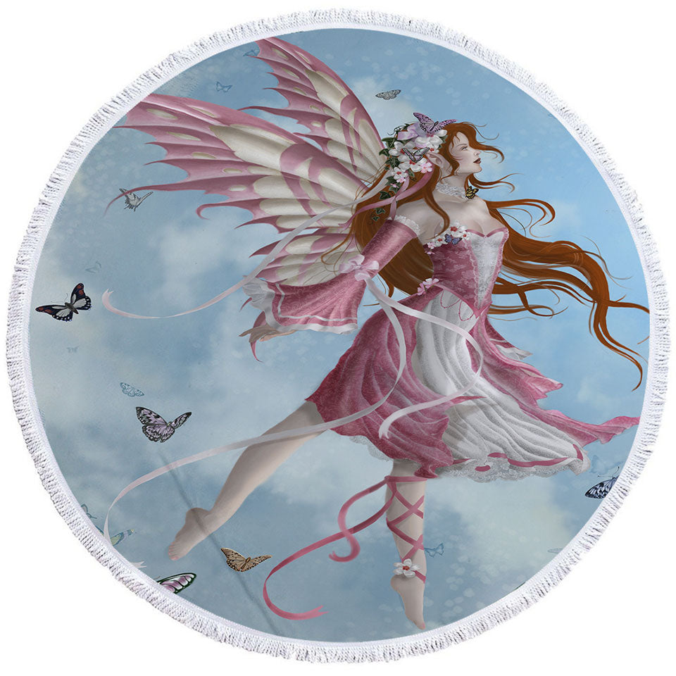 Fantasy Art Pink Butterfly Girl Circle Towel