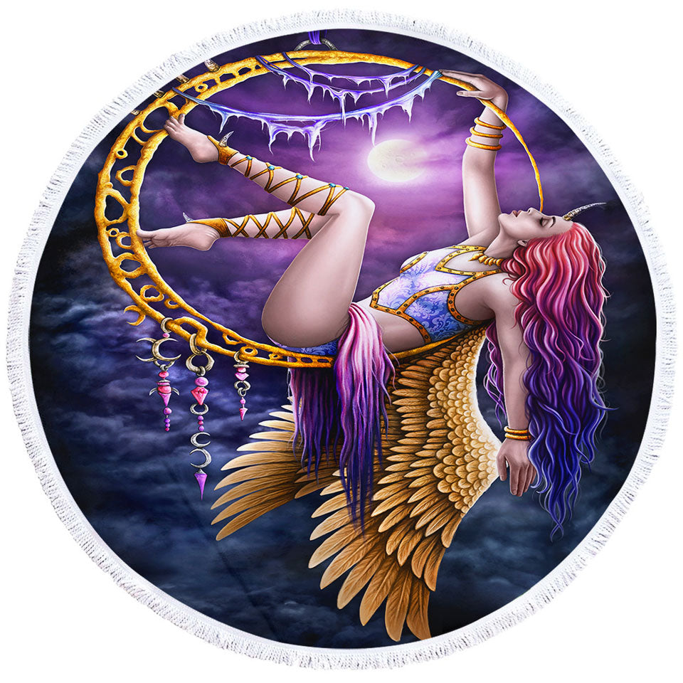 Fantasy Art Purplish Moon Light Aerial Angel Circle Towel