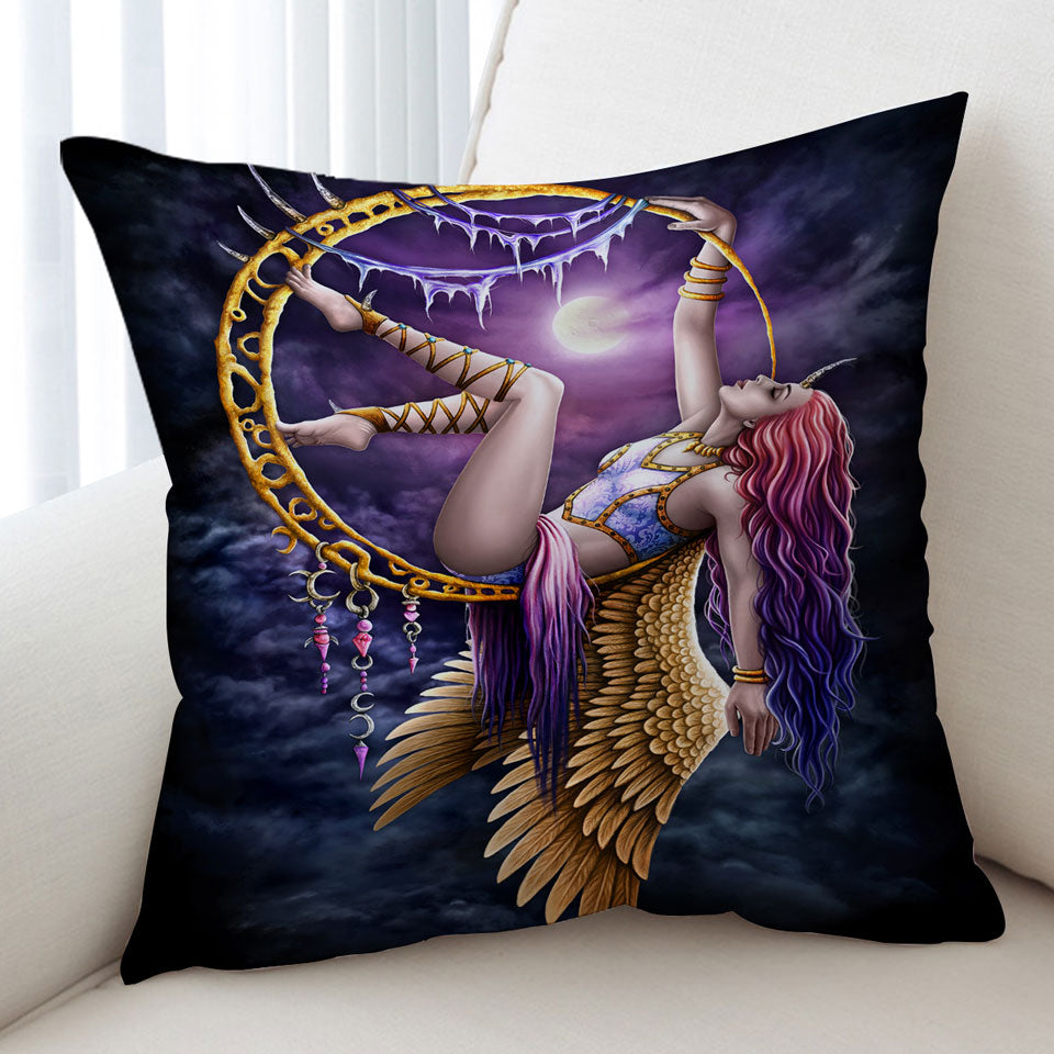 Fantasy Art Purplish Moon Light Aerial Angel Cushion