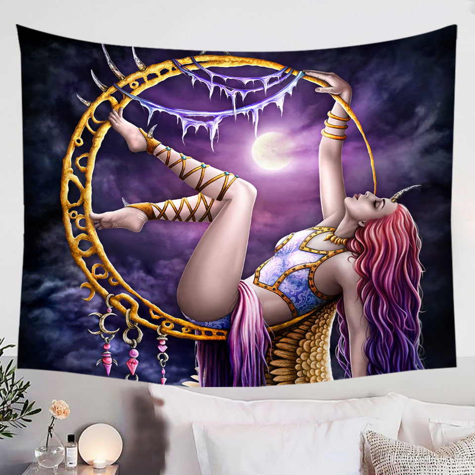 Fantasy-Art-Purplish-Moon-Light-Aerial-Angel-Tapestry