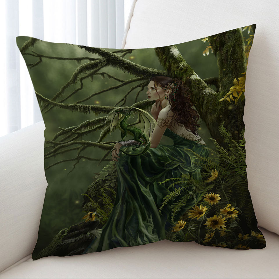 Fantasy Art Queen of Fate and Dragon Cushion