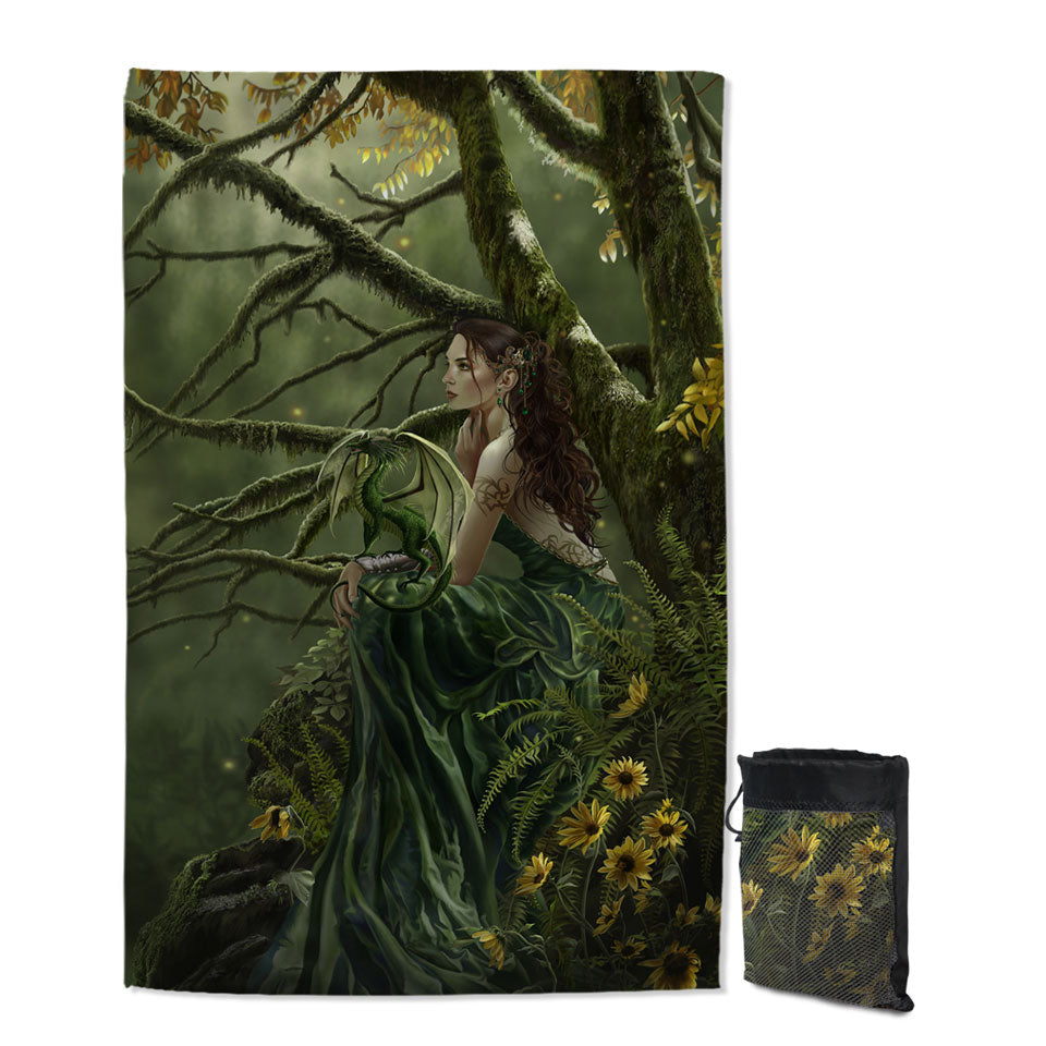 Fantasy Art Queen of Fate and Dragon Quick Dry Beach Towel
