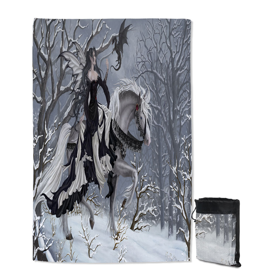 Fantasy Art Quick Dry Beach Towel the Dark Angel and Her Little Dragon