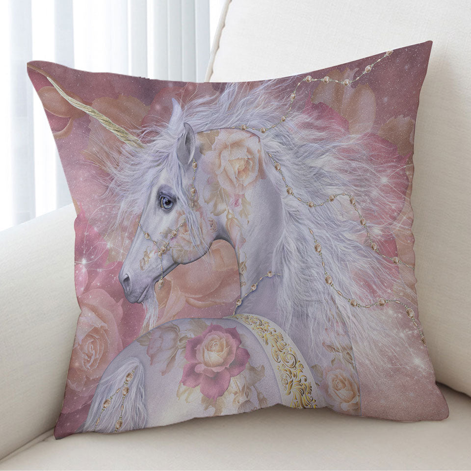 Fantasy Art Rosy Magical Unicorn and Roses Cushion Covers