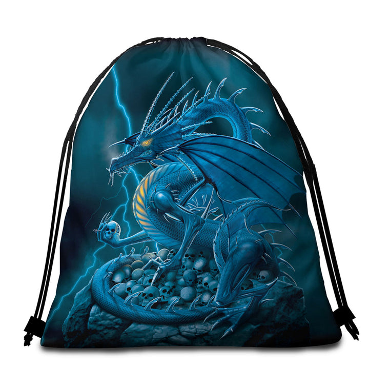 Fantasy Art Scary Human Skulls Blue Dragon Beach Towel Bags