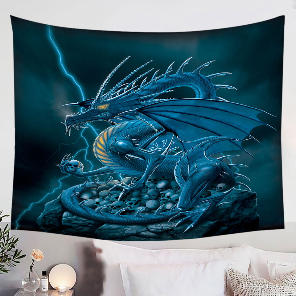 Fantasy-Art-Scary-Human-Skulls-Blue-Dragon-Tapestry-Wall-Hanging