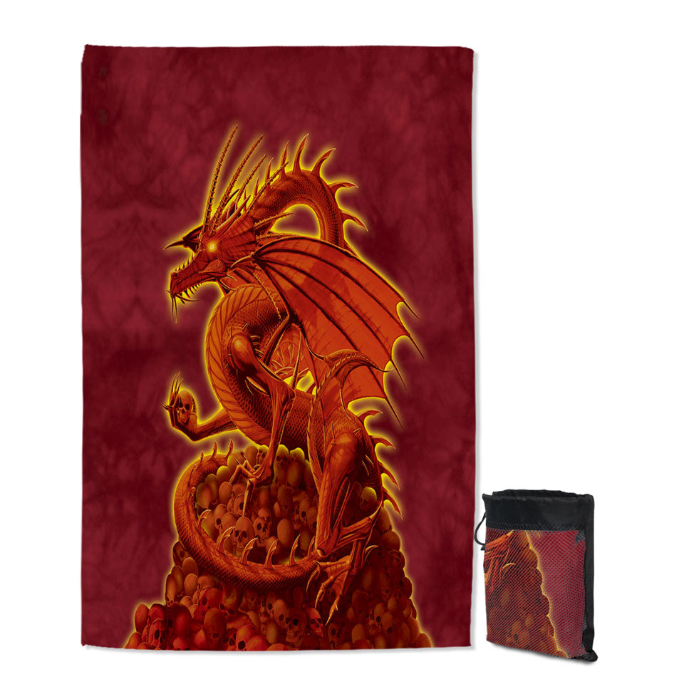 Fantasy Art Scary Human Skulls Red Dragon Beach Towels