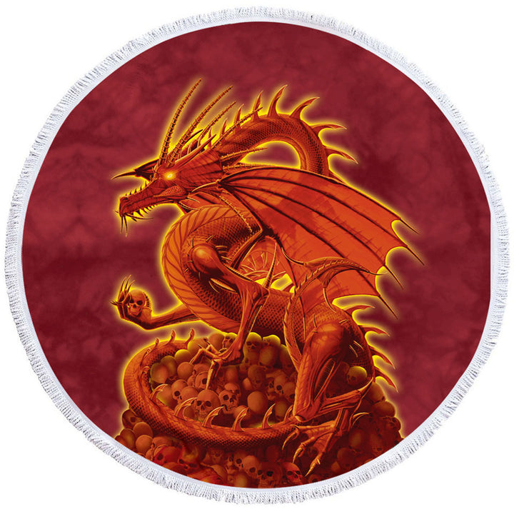 Fantasy Art Scary Human Skulls Red Dragon Circle Beach Towel