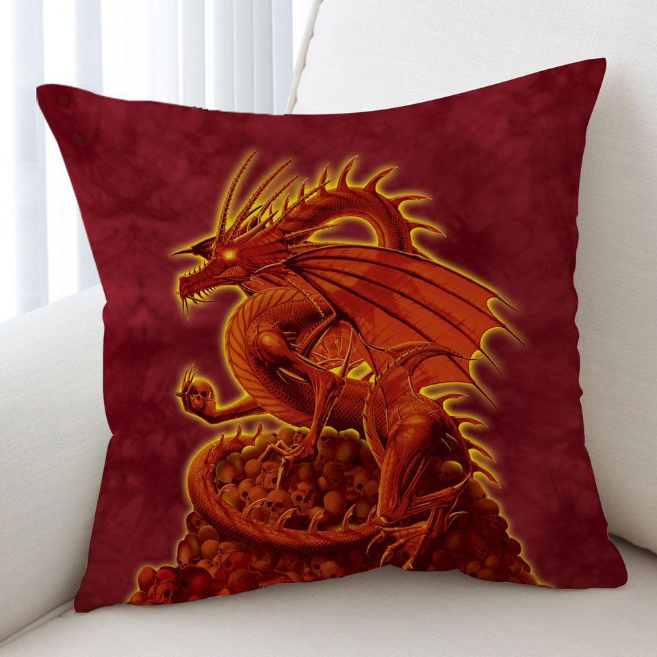 Fantasy Art Scary Human Skulls Red Dragon Cushion Covers