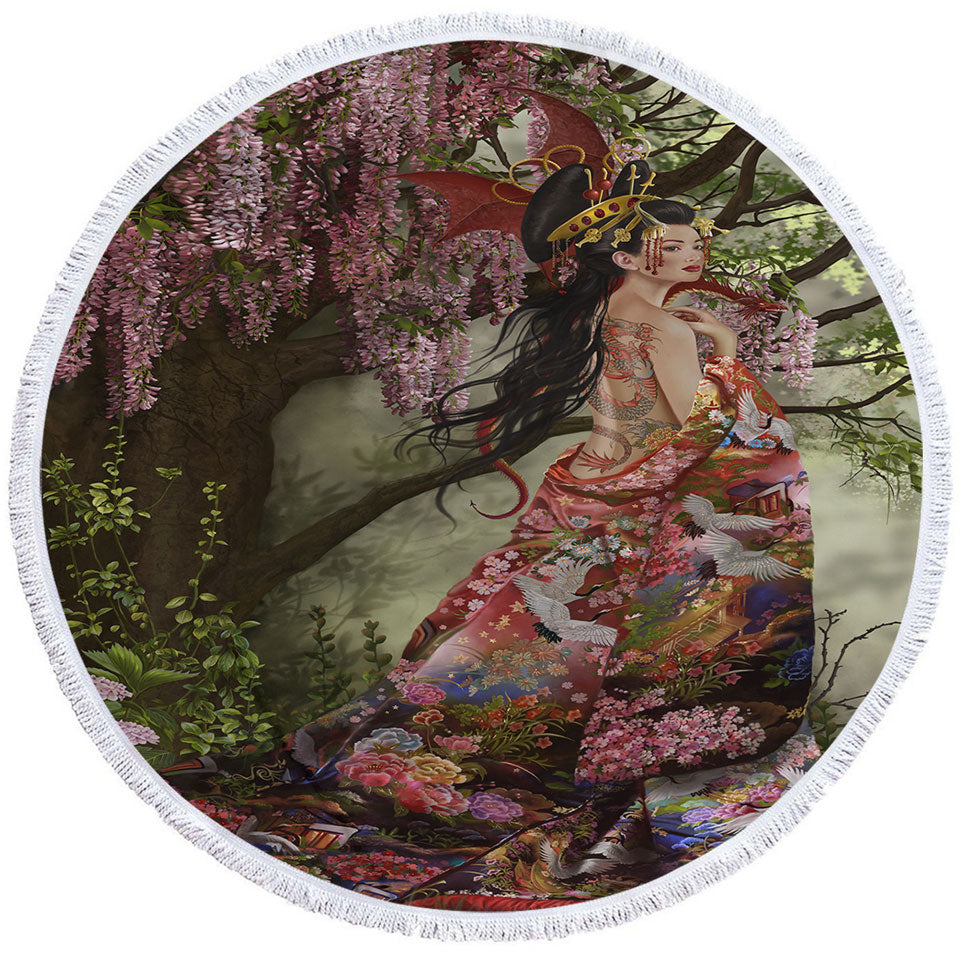 Fantasy Art Silk the Japanese Garden Fairy Circle Beach Towel