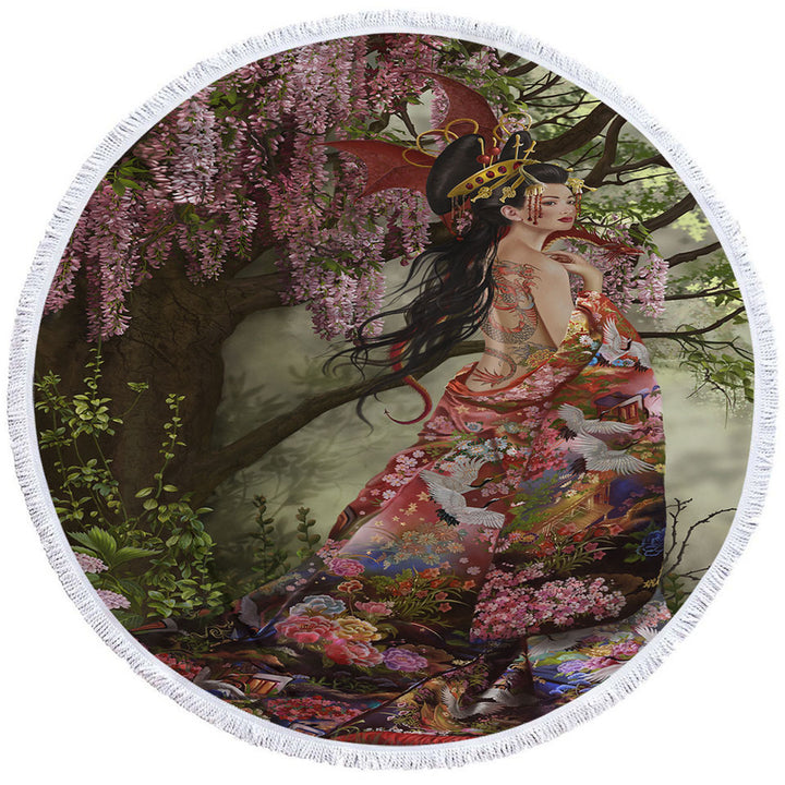 Fantasy Art Silk the Japanese Garden Fairy Circle Beach Towel