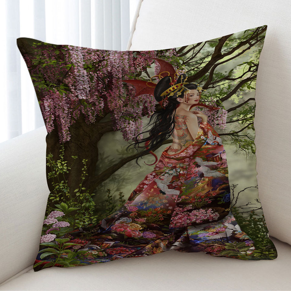 Fantasy Art Silk the Japanese Garden Fairy Cushion Cover