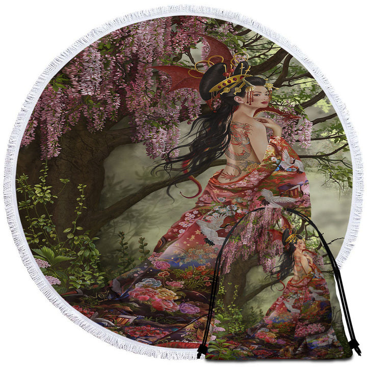 Fantasy Art Silk the Japanese Garden Fairy Travel Beach Towel