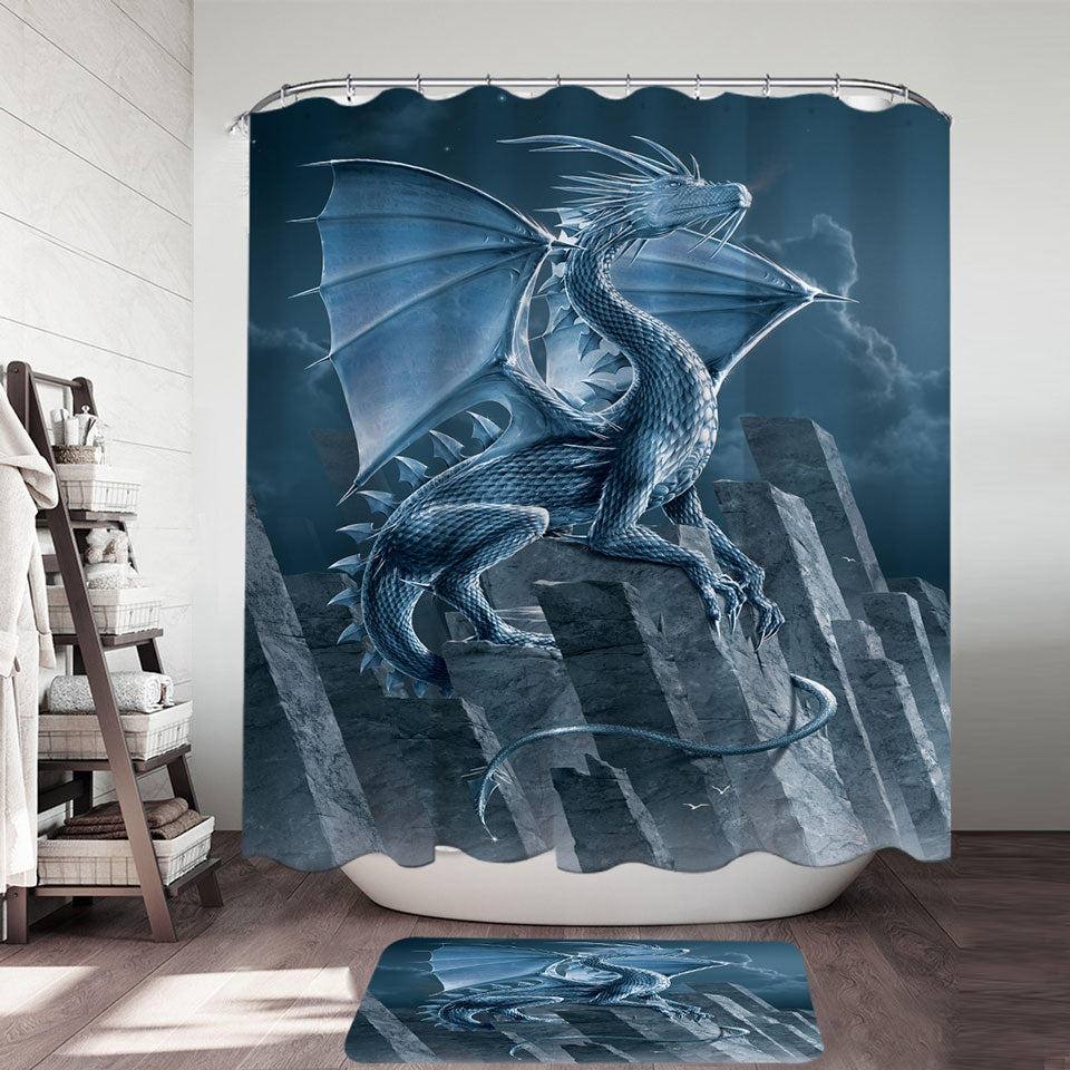 Fantasy Art Silver Dragon Shower Curtains Fabric