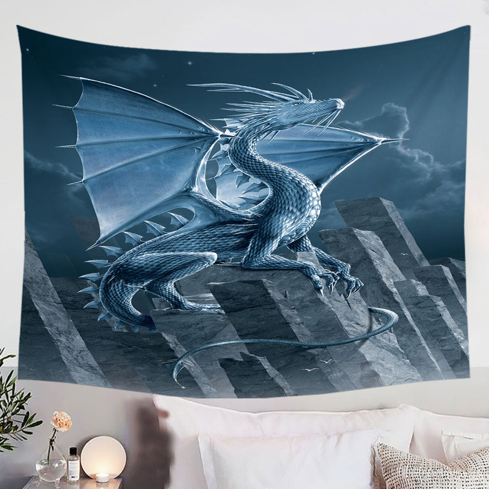 Fantasy-Art-Silver-Dragon-Tapestry-Wall-Hanging