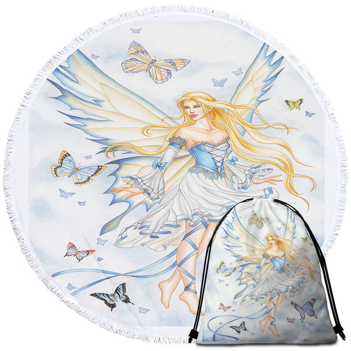 Fantasy Art Sky Blue Fairy and Butterflies Beach Towels and Bags Set