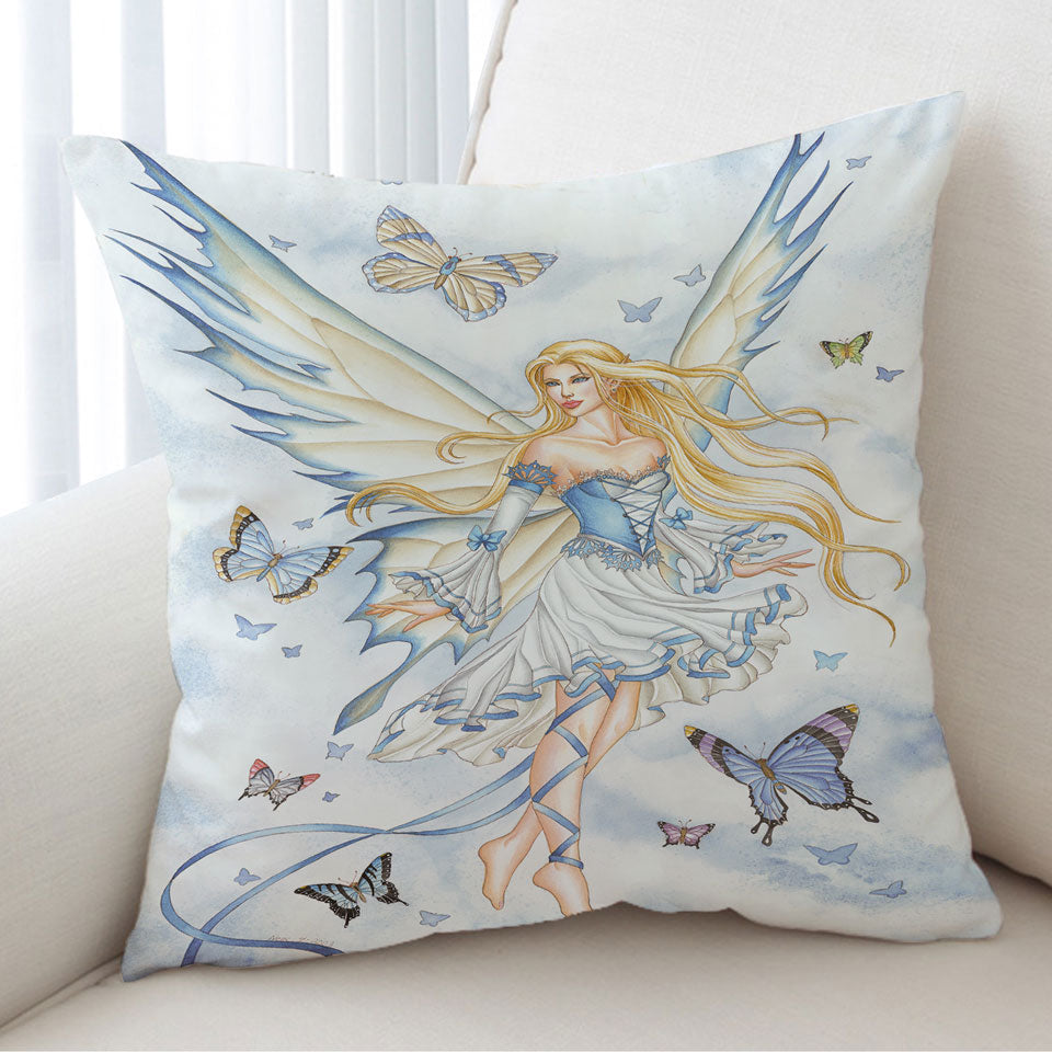 Fantasy Art Sky Blue Fairy and Butterflies Cushion