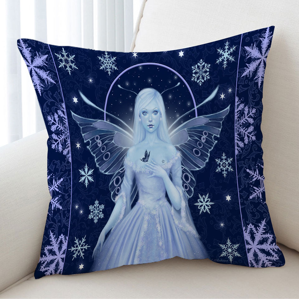 Fantasy Art Snowflakes and Stunning Snow Fairy Cushion Cover