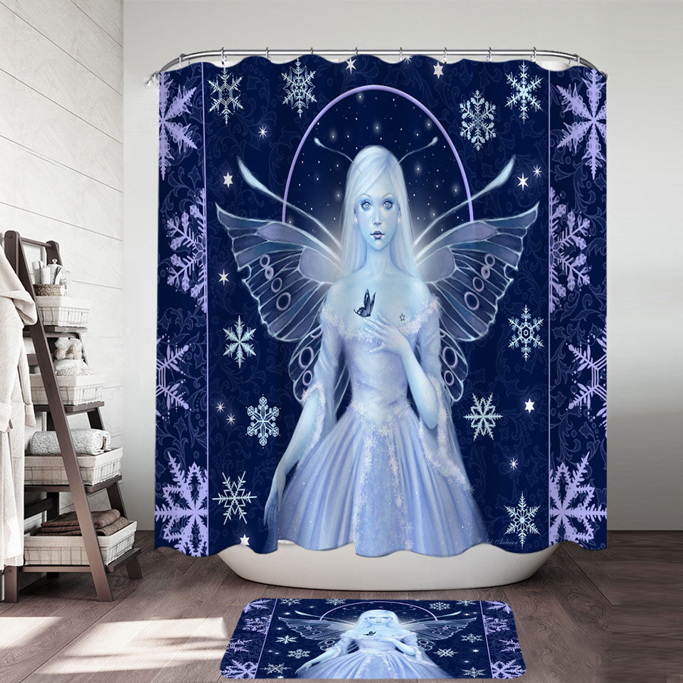 Fantasy Art Snowflakes and Stunning Snow Fairy Shower Curtains Fabric