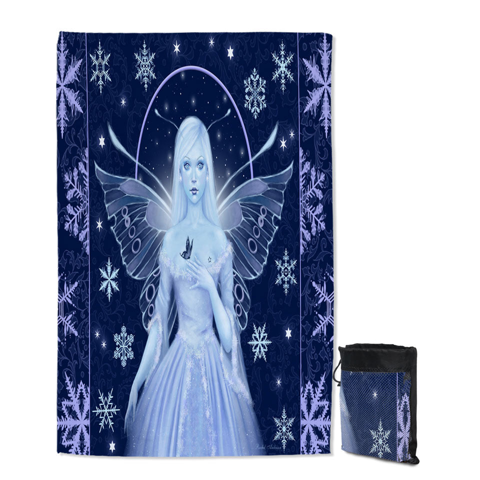 Fantasy Art Snowflakes and Stunning Snow Fairy Thin Beach Towels
